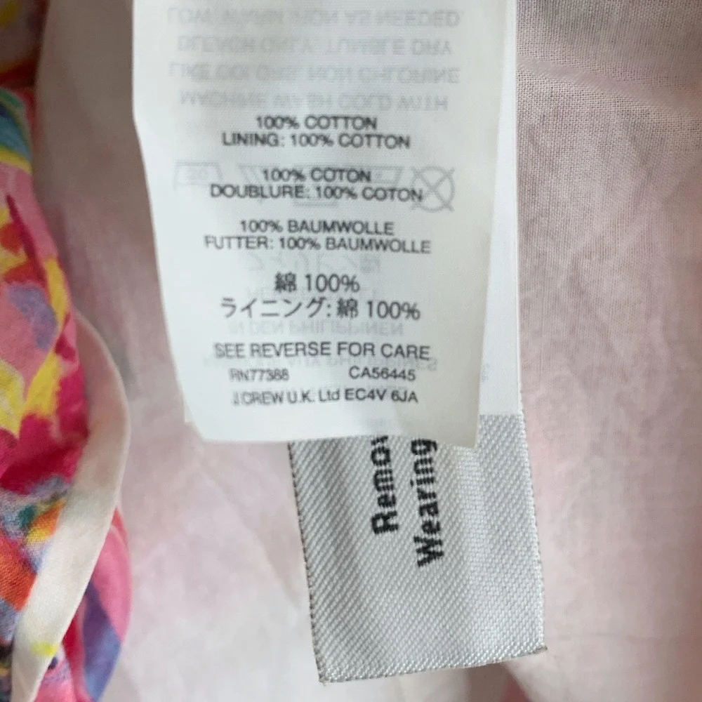 J.CREW Pineapple Print Tie Shoulder Cotton Midi Dress Sz 8 Pink Pockets